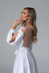 Balta šilkinė wrap-over suknelė „Lille“ su perliukais