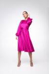 Fuksijos spalvos šilkinė wrap-over suknelė „Lille“